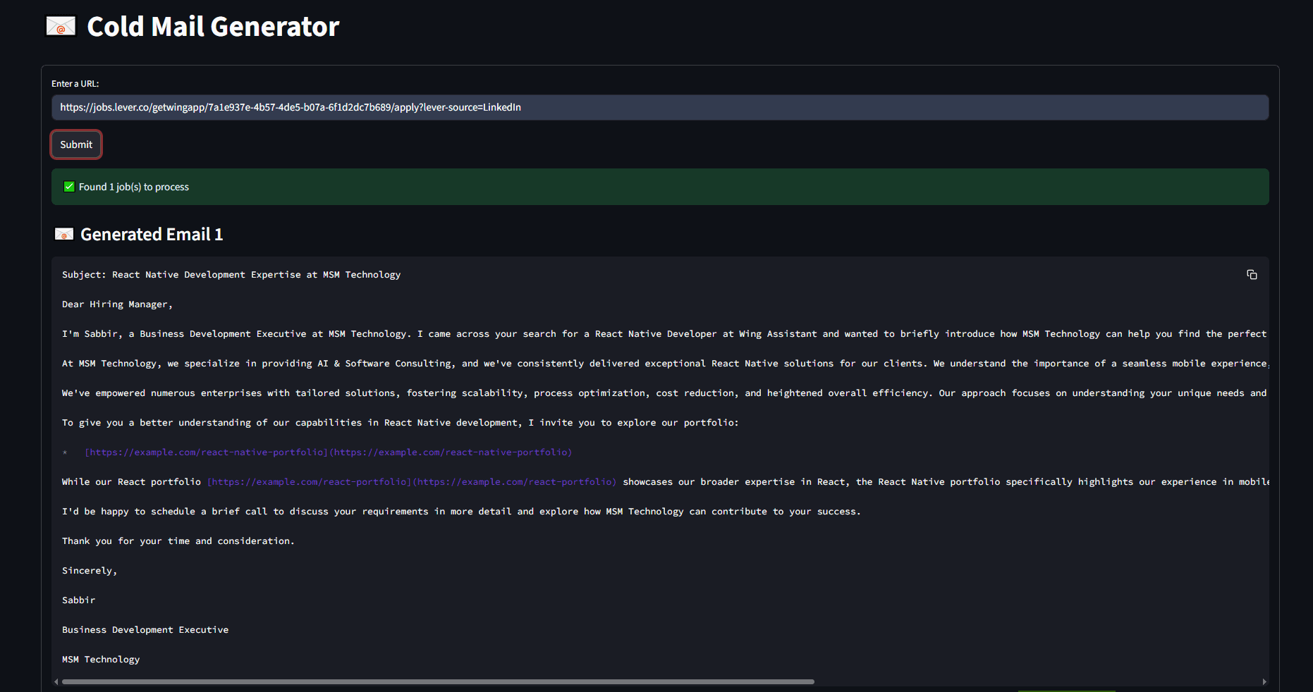 Cold Email Generator